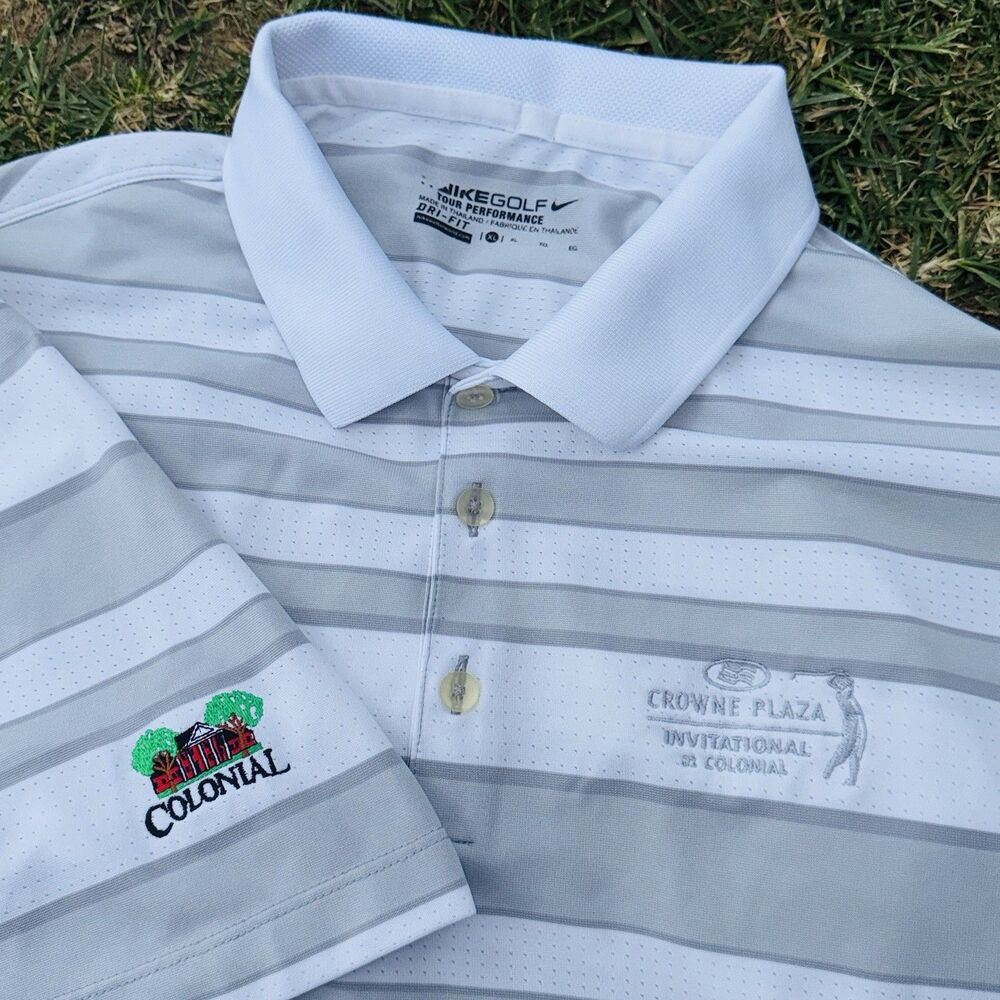 Nike Golf Polo Shirt Mens Size XL Gray Dri-Fit Colonial Country Club Logo Swoosh